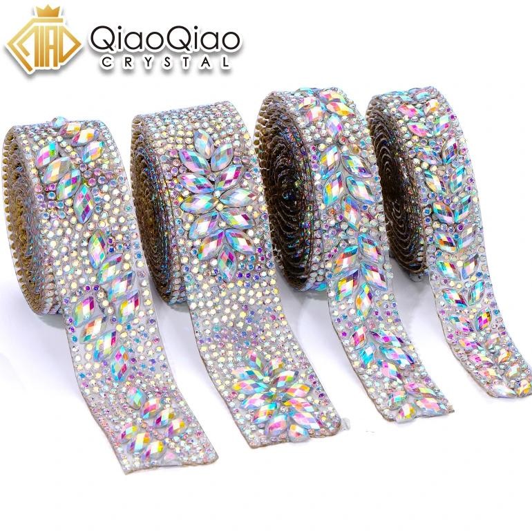 

1 Yard Crystal Ab Motif Strass Hot Fix Rhinestone Sewing Trim Tape Applicator Ribbon With Rhinestones Iron On Appliques For Dres