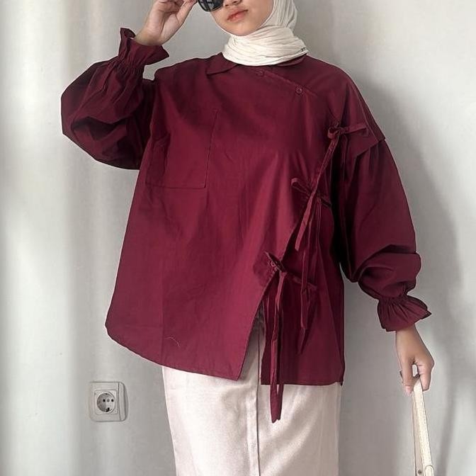 Kemeja Wanita Katun Poplin Polos Atasan Panjang