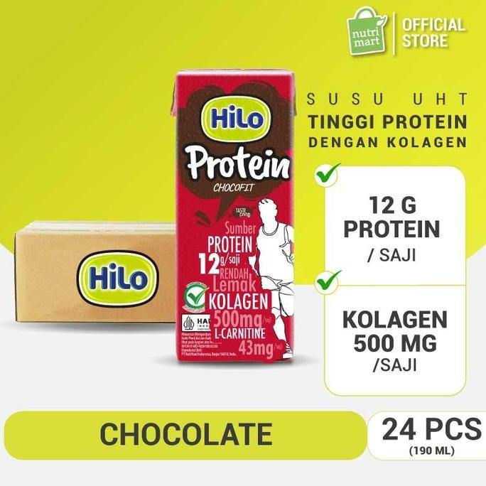

24 Pcs- Hilo Protein Chocofit Uht 190 Ml Susu Cokelat Dengan Collagen