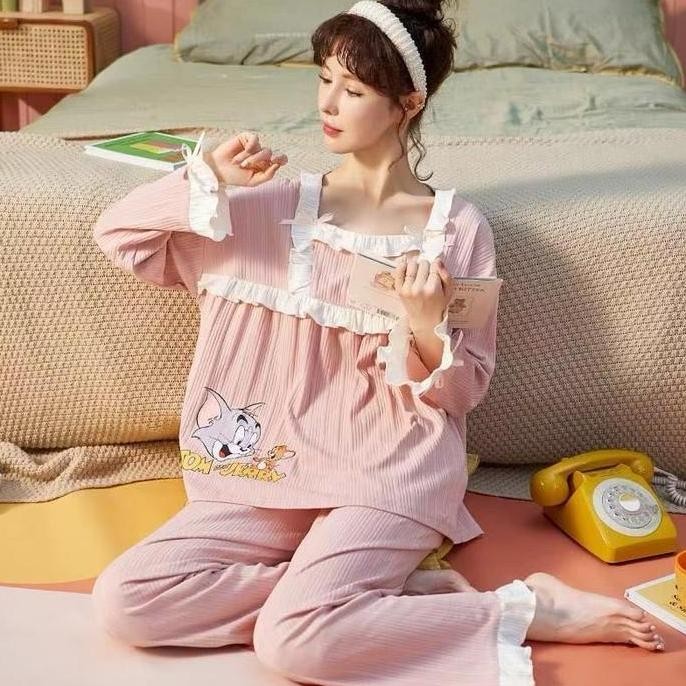 Piyama Lengan Panjang Celana Panjang/Piyama Wanita Kekinian Co