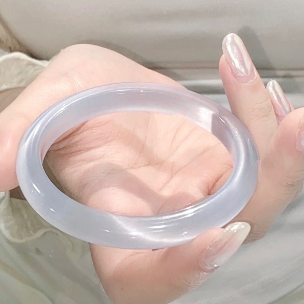 Gelang Giok Alami Jadeit Es Ungu Muda Transparan Pakaian Santai Wanita Elegan