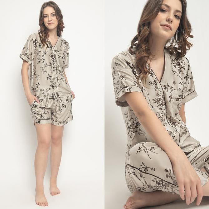 Aurel Set (S-Xl) - Piyama Organic Silk Tencel Tanpa Kerah Pajamas Set Co