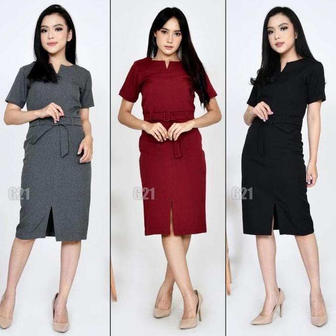 DRESS BISNIS KERJA WANITA MEWAH KANTOR DRESS PESTA SERAGAM SPG FORMAL HH PREMIUM QUALITY MIDI HITAM 