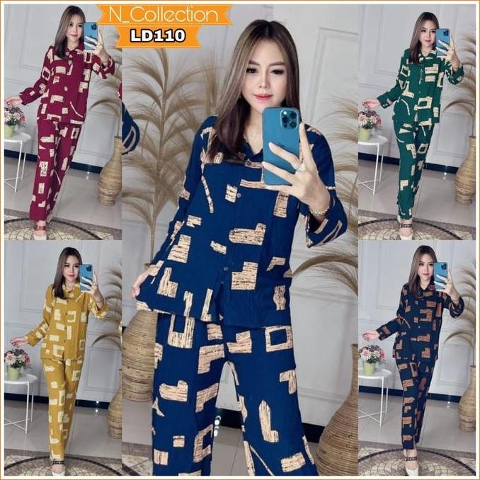 Setelan Wanita Lengan Panjang - One Set Tie Dye - Setelan Piyama Motif Urat Kayu - One Set Rayon Co