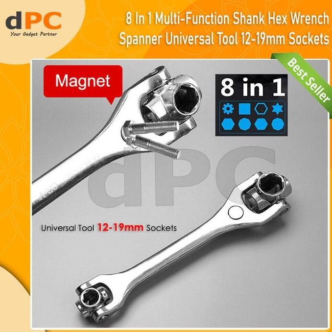 Kunci Pas 8 In 1 Multifungsi Hex Wrench Universal 12-19mm dan Magnet