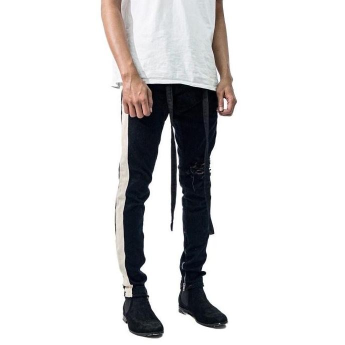 M1 Mid Distressed - Black Dual Stripes - Celana Jeans