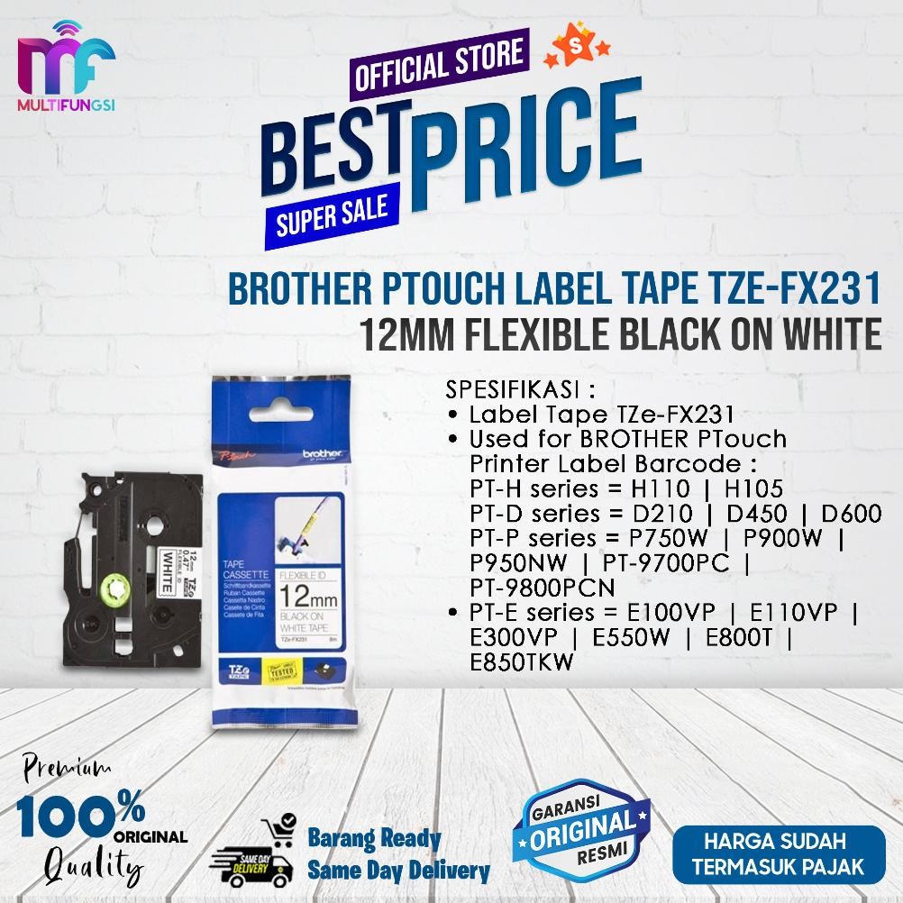 

Limited Edition !!! Brother Ptouch Label Tape Tze-Fx231 12Mm Flexible Black On White