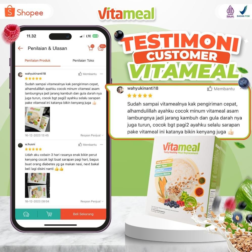 

TW39 Ur37 VITAMEAL Sereal Alami Multigrain Penurun Gula Darah Tinggi Obat Diabetes Kolesterol Menurunkan Kadar Gula Camilan Sehat Rendah Kalori Tanpa Efek Samping Makanan Diet (Meal Replacement) Original Viral