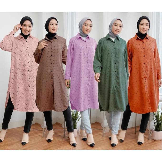 Long Tunik Polkadot Wanita?Baju Tunik Kaki Bula Fis Muslim