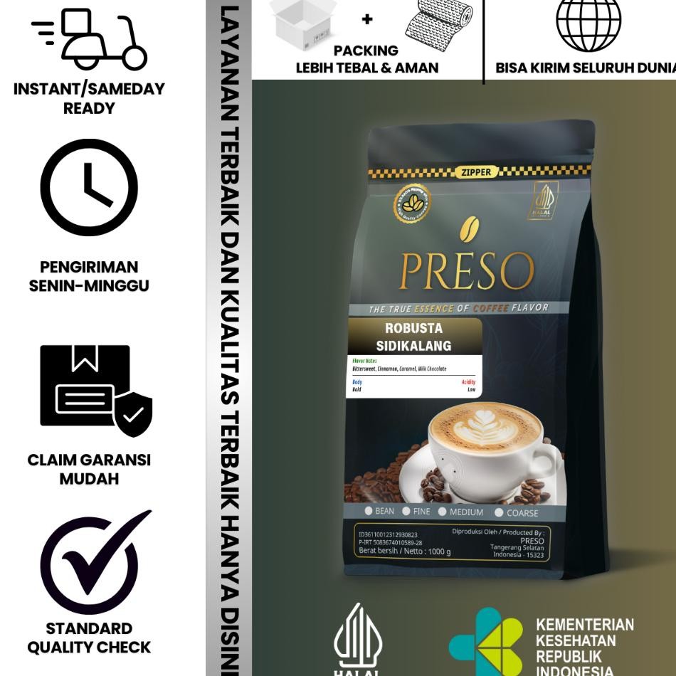 

Preso Kopi Bubuk Robusta Sidikalang Sumatra Coffee Roast Beans Espresso Bean Coffe 1 Gram