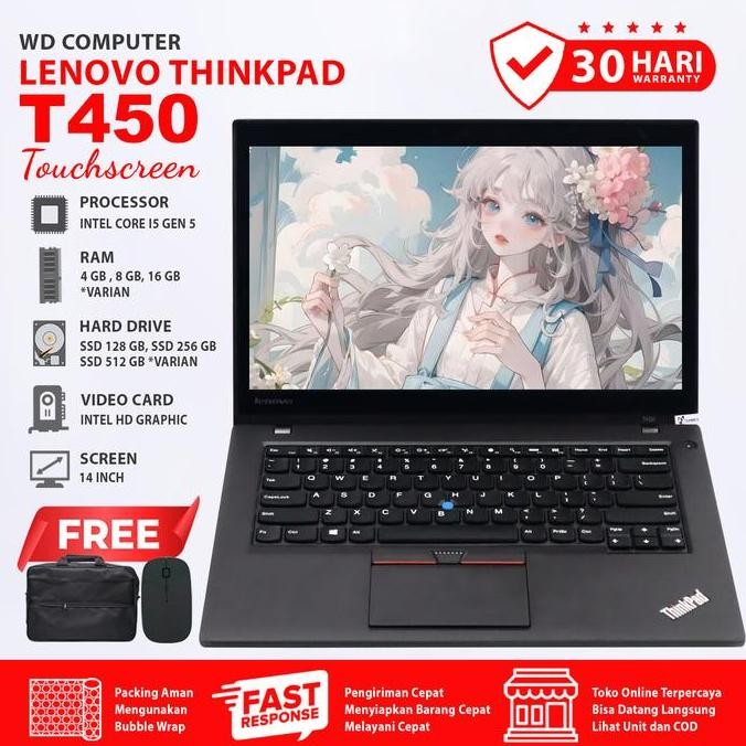 [Wdkomputer] Lenovo Thinkpad T450 I T450S Slim I T450 Touchscreen I Core I5 Gen 5 I Ram 8 Gb Ssd 512
