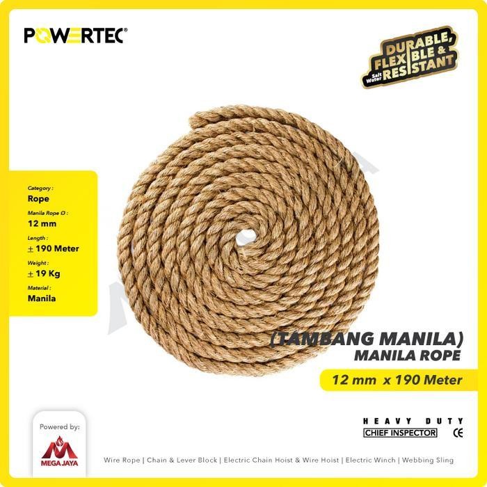 

Powertec Tali Tambang Manila Rope 12Mm X 190M X 19Kg Tampar Dadung Original Dan Terpercaya