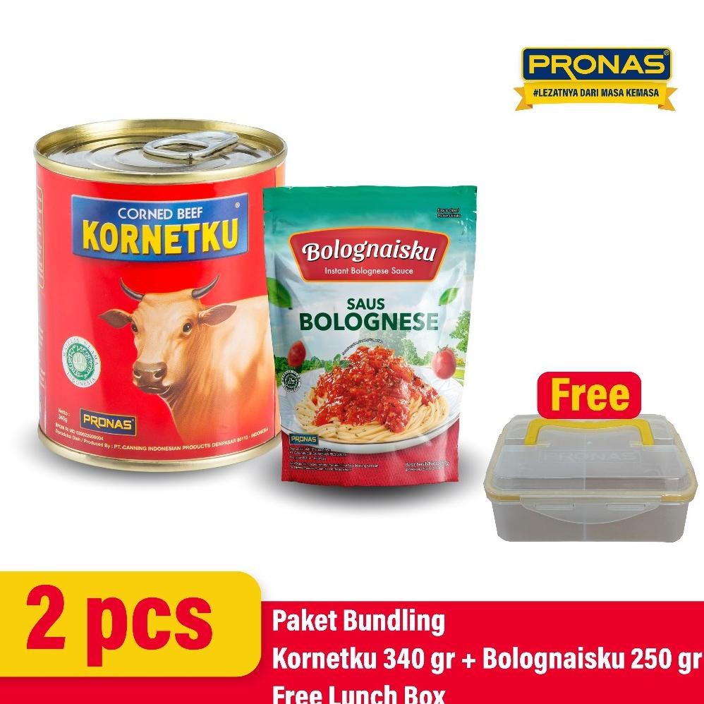 

fbx-4 g-24 Pronas Paket Bundling Kornetku Kornet Sapi 340 Gr & Bolognaisku 250 Gr Free Lunch Box Hemat Premium