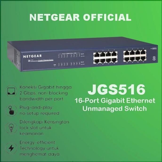 Netgear Jgs516 16 Port Gigabit Ethernet Unmanaged Switch Jgs 516 New Stok