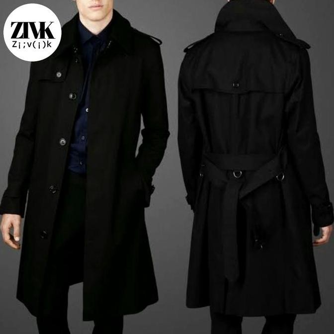 Long Coat Pria Black Michael Untuk Autumn Spring Winter Co