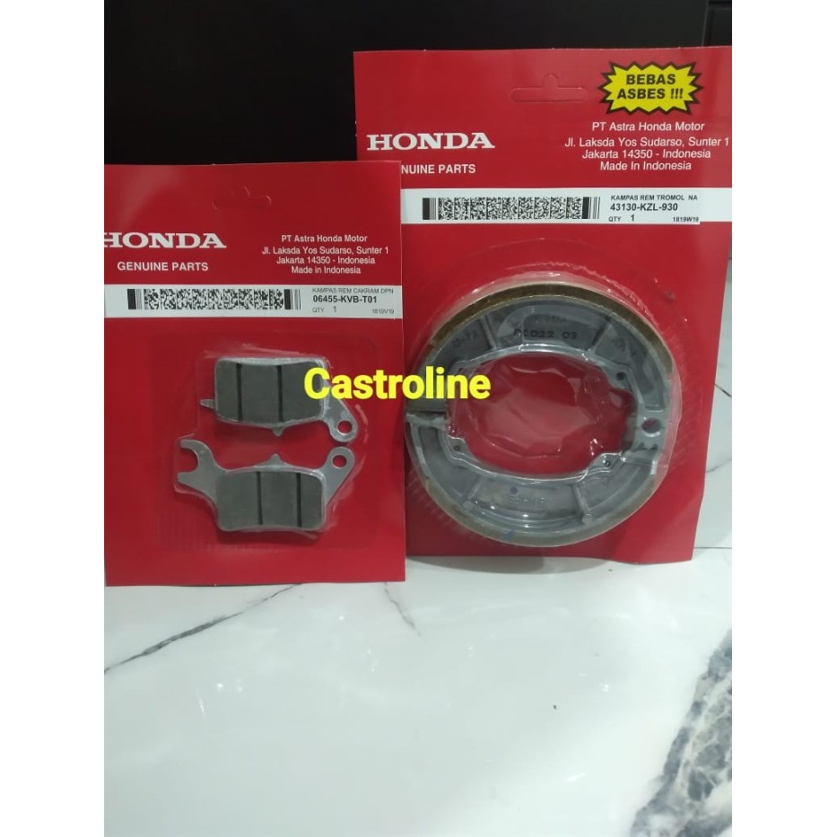 Paket Hemat Set Service Rem Motor Honda Beat / Beat Fi / Vario / Spacy Kvb Kzl Mpx2 Gear Oli Ahm