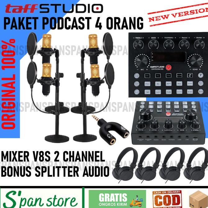 PAKET PODCAST 4 Orang Mic Microphone Bm800 Mixer V8s Headset Lengkap Terlaris
