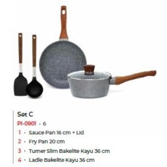 Siap Kirim Cyprus Marble Set Paket Panci Sauce Pan Fry Pan Sutil Ladle PI 0901