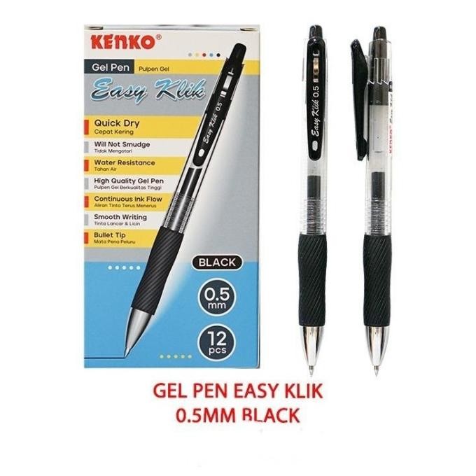 

Produk Baru!! KENKO GEL PEN EASY KLIK Pena / Pulpen HITAM Pulpen Cetek HITAM ISI 12 PCS