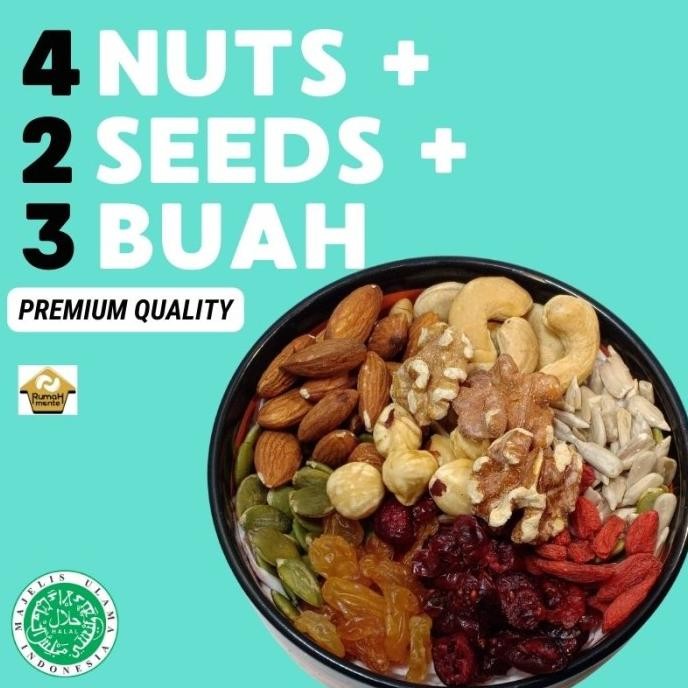 

trailmix 9 superfood 1kg kacang mete - almond - hazelnut - walnut termurah