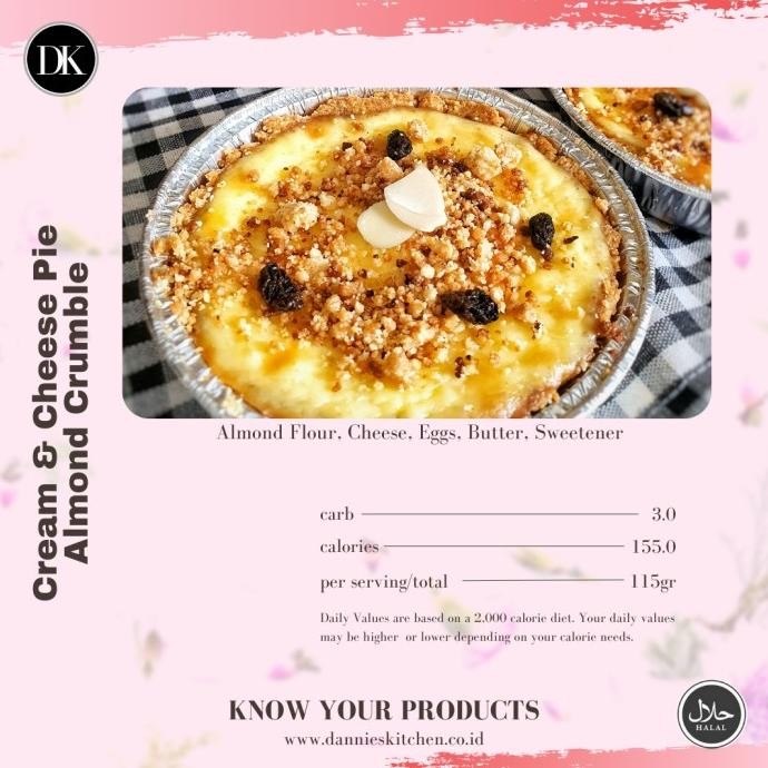 

cream & cheese pie w. almond crumble keto termurah