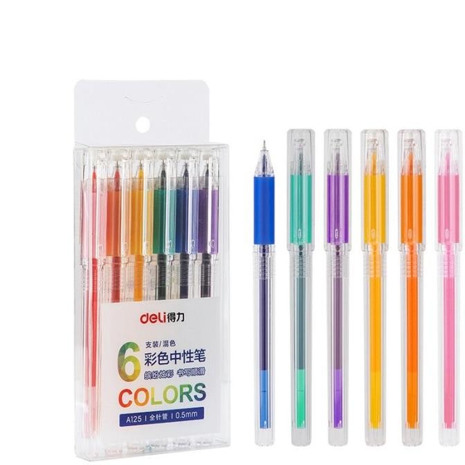 

Pulpen Ballpoint Jel 0.5 Mm 6 Warna Gel Pen Colour Deli A-125 Lancip Stok Terbatas