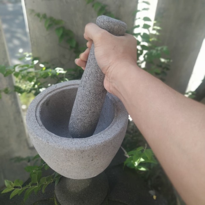 Lumpang / Lesung Batu Kali Senowo Muntilan 20Cm + Alu / Tumbukan