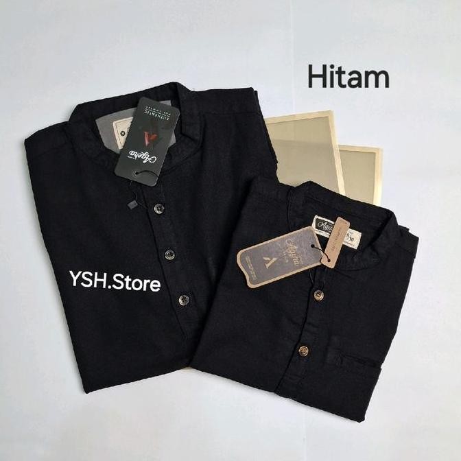 HITAM Baju Kurta Kemeja Koko Kemko Pasangan Couple Ayah Anak Lengan Panjang Dan Pendek Kancing Seten