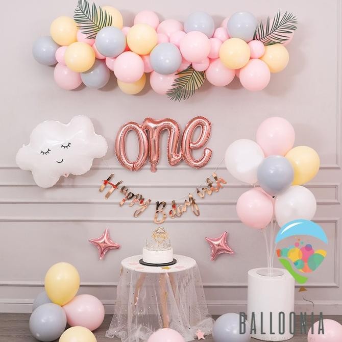 Set Balloon Birthday One Link Rose Gold Chain / Balon Dekorasi Ultah