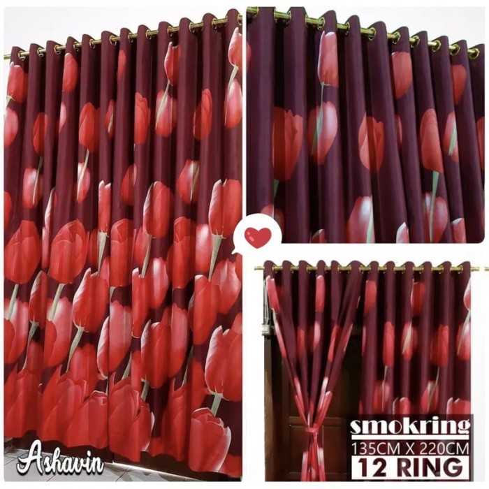 HOT PROMO GORDEN SMOKRING + PONI MOTIF BUNGA TULIP ASHAVIN MERAH ASD8