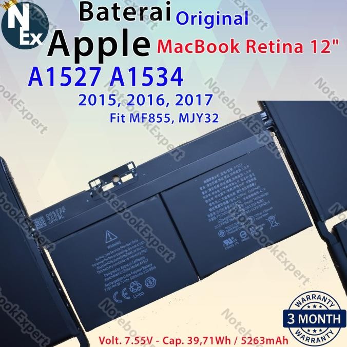 Baterai APPLE Macbook A1527, A1534 Macbook Pro Retina Display 12" Terlaris