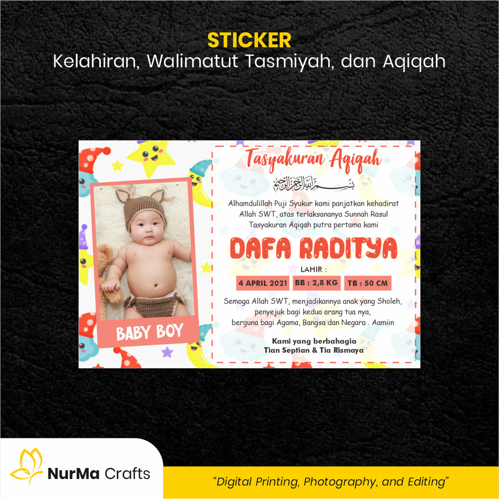 

Stiker Bayi (Walimatut Tasmiyah dan Aqiqah) - Kertas Sticker Bontak / Kertas Art Paper