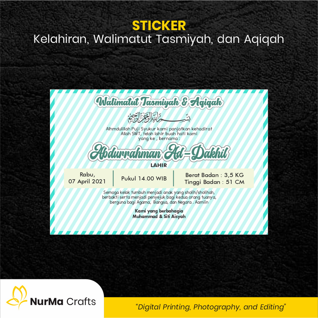 

Stiker Bayi (Walimatut Tasmiyah dan Aqiqah) - Kertas Sticker Bontak / Kertas Art Paper