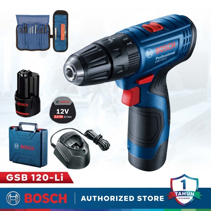Bosch Gsb 120-Li Cordless Impact Drill Bor Tembok Baterai 120 Li Accessories Unit Baru/Segel
