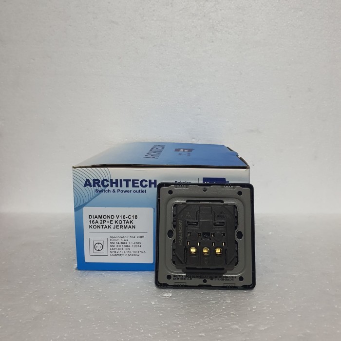 Stopkontak / Stop Kontak Architech Diamond Hitam V16-C18 2P+E 16A
