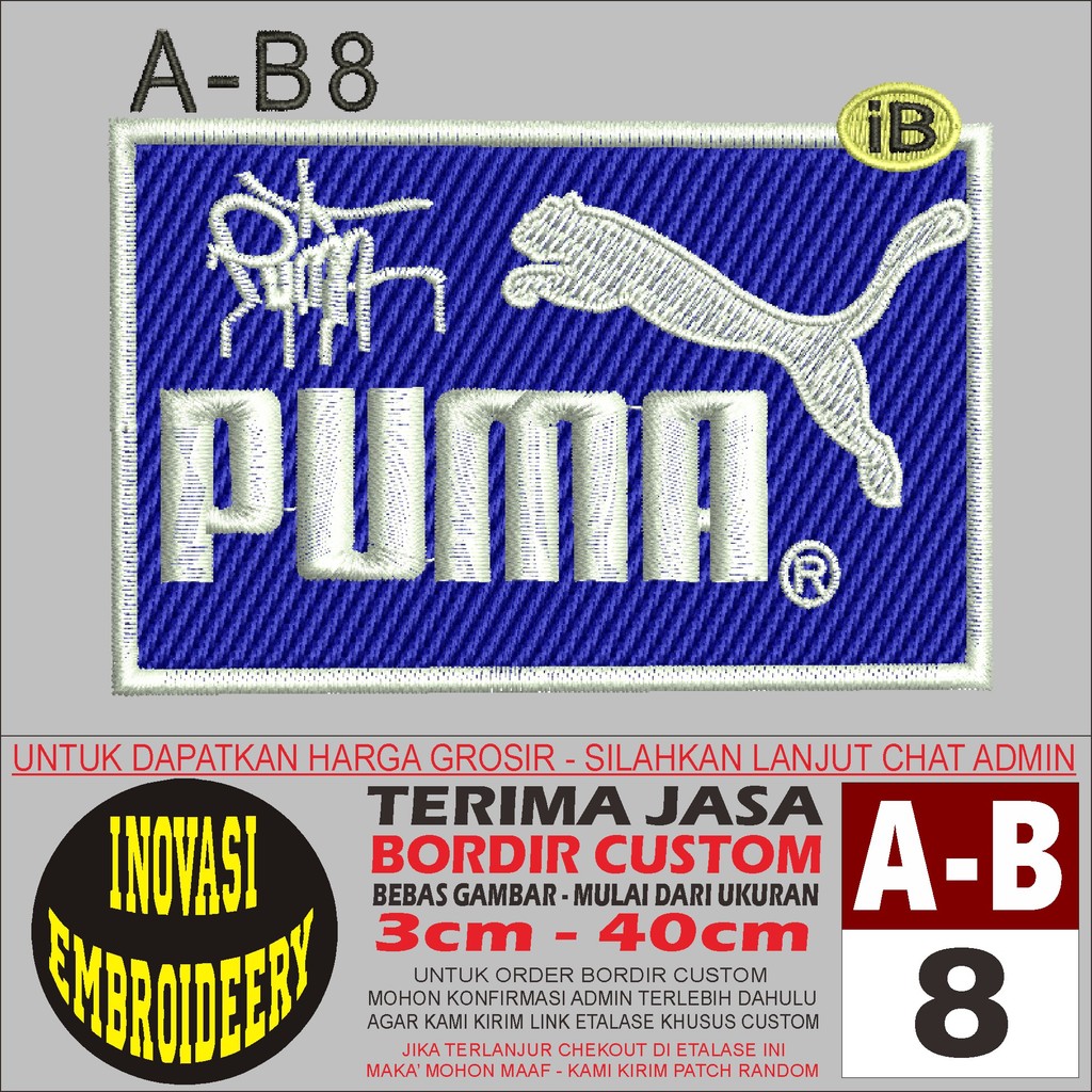 PATCH BORDIR A-B 8 LOGO PUMA - INOVASI EMBROIDERY TESTIMONI