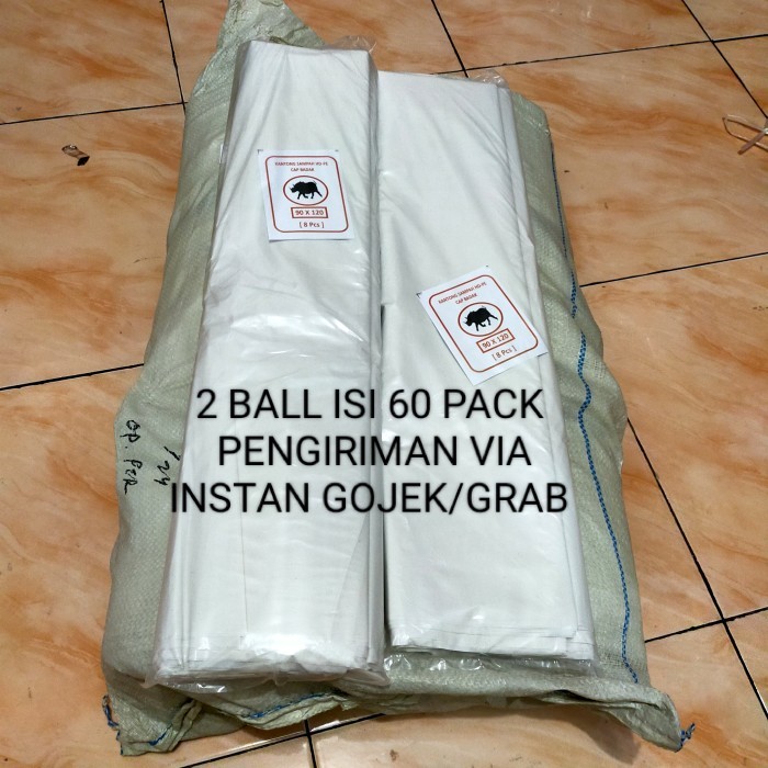 plastik sampah putih susu UK 90x120 TRASH BAG KANTONG PLASTIK ( 2 BALL ISI 60 PACK)