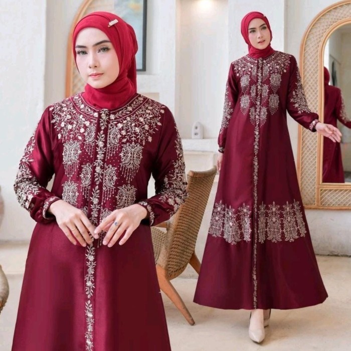 Grosir Gamis Lebaran 2024 Cristal Silk Premium Motif Bordir Pintu Aceh 2