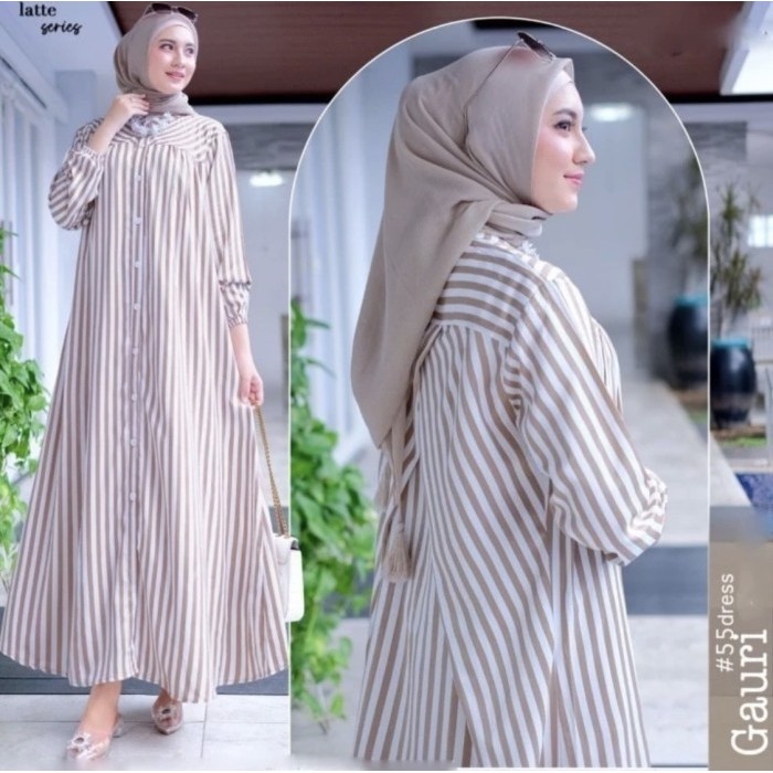 Grosir Gauri Dress Gamis Muslim Busui Friendly Matt Rayon Viscose Salur Premium L Dress Maxi Jumbo