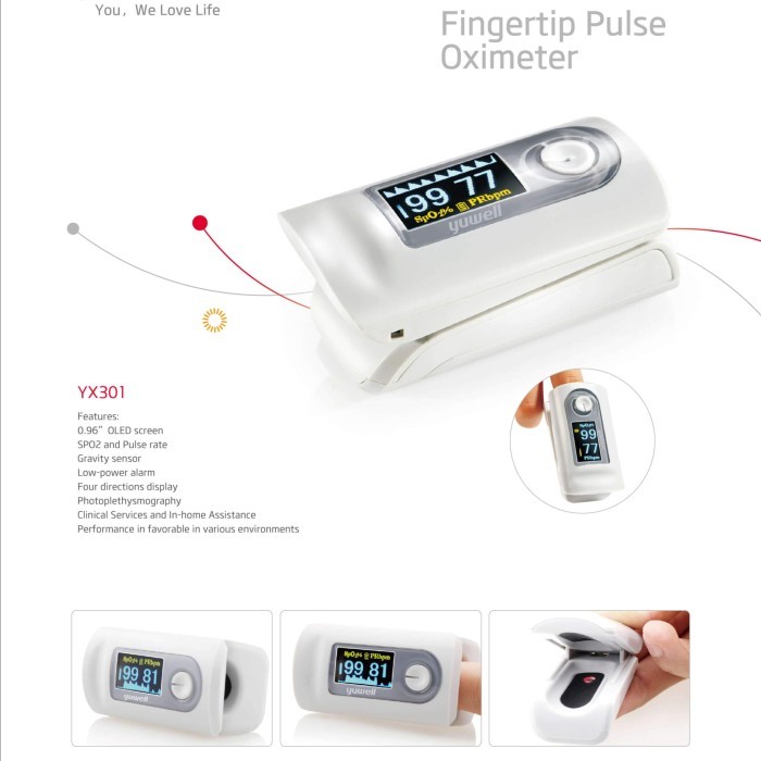 Yuwell Yx301 Fingertip Pulse Ori Pengukur Oksigen +Baterai Original