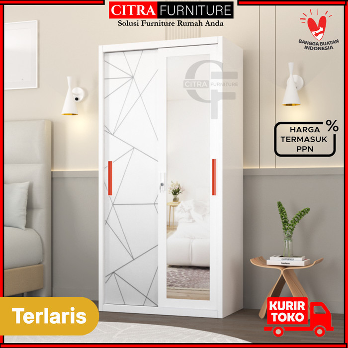 Lemari Pakaian Sliding 2 Pintu Full CerminLp Baju Sleding Kaca Full