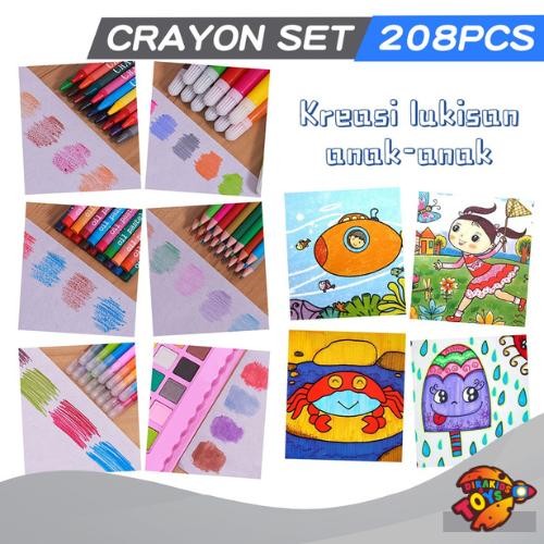 

Pensil Warna Crayon Set Isi 208pcs Board Markers Paper Pastels