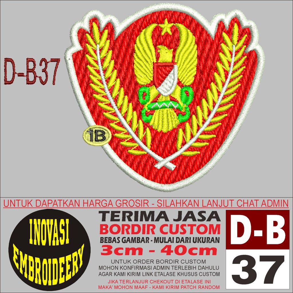 PATCH BORDIR D-B 37 LOGO LAMBANG KOPASGAT  - INOVASI EMBROIDERY TESTIMONI
