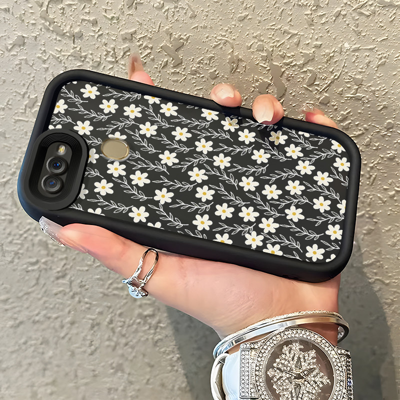 Casing Hp OPPO A7 A5s A12 A12S A11k A5 A3s A12E Realme C1 Case Bunga hitam dan putih Warna pop dua o
