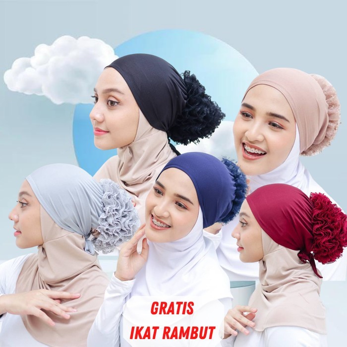 Inner Hijab Turki Cepol Renda Brukat Polos Ciput Cempol GREY