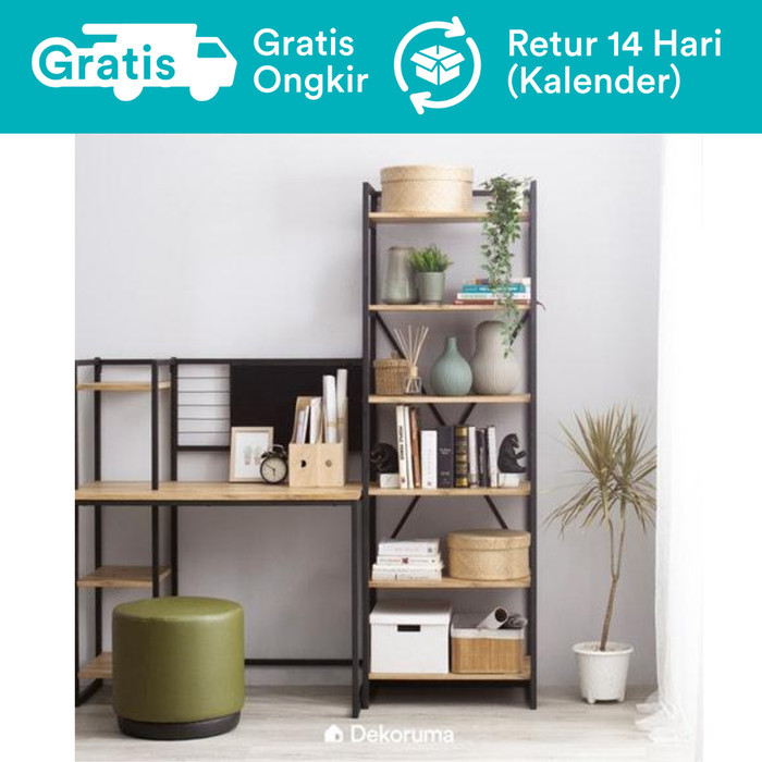 Kozu Rak Buku Minimalis Serbaguna Besi 5 Susun Kayu
