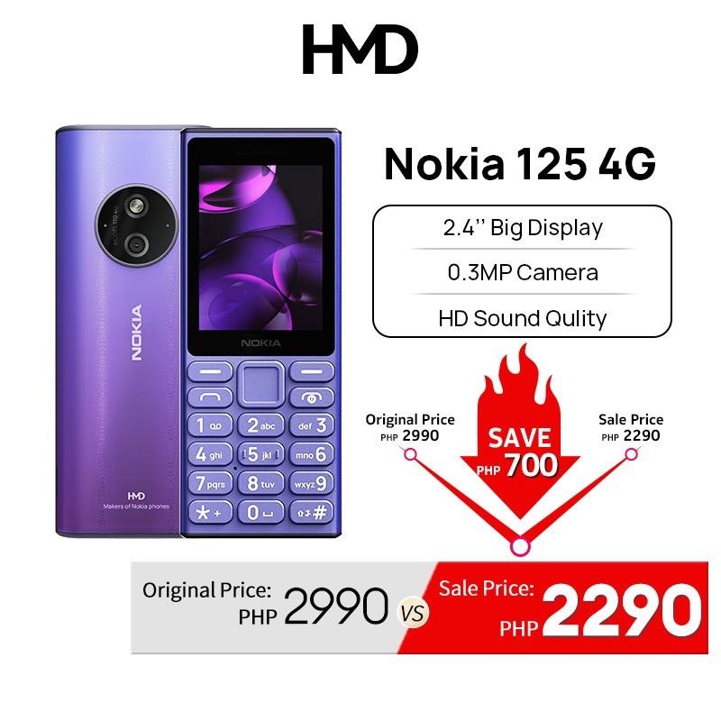 Nokia 125 4G Keypad Basic Phone Original 2.4'''' Dispaly Type-C Rear Cam dengan Flash LED Bluetooth 
