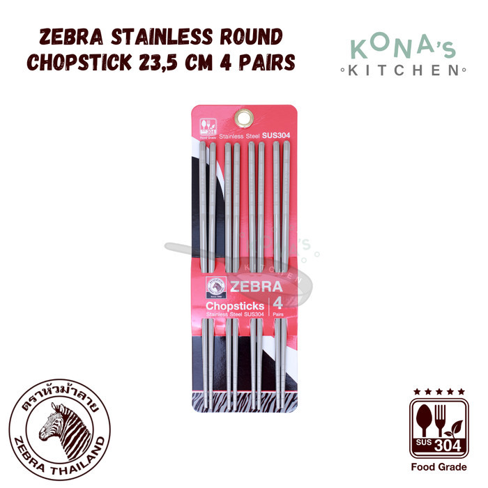 Zebra Stainless Round Chopsti 235 Cm 4 Pairs (999005) Sumpit Stainless