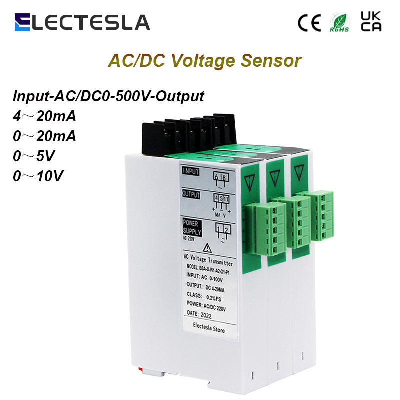 DC Voltage Transmitter Transducer AC 5-500V Input 4-20mA 0-5V 0-10V Output Signal Isoaltor DC24V 85-