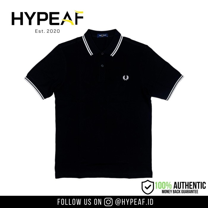 FRED PERRY Black Polo T-Shirt - White and White